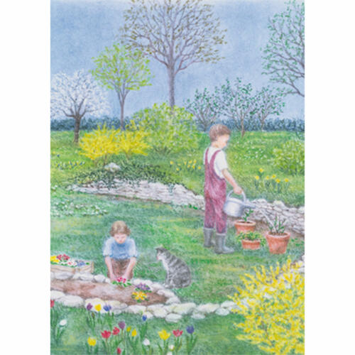 Kunstkarte-Monika-Speck-Kinder-helfen-im-Garten-10,5x14,8cm