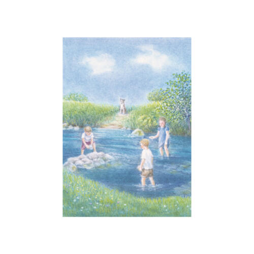 Kunstkarte-Monika-Speck-Kinder-spielen-am-Wasser-10,5x14,8cm